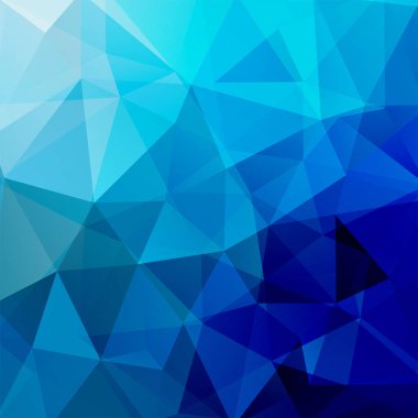Mavi üçgenlerden oluşan soyut bir arka plan. İş sunumları veya web şablonu afişi için geometrik tasarım. Vektör illüstrasyonu