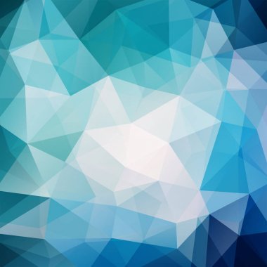 Soyut mozaik arka plan. Üçgen geometrik arka plan. Tasarım öğeleri. Vektör çizim. Beyaz, mavi renkler.