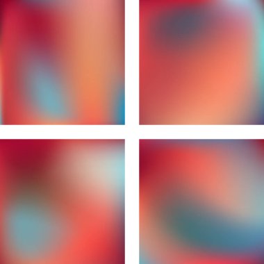 Soyut bulanık arkaplanlarla ayarlanmış. Vektör çizimi. Modern geometrik arka plan. Soyut şablon. Turuncu, mavi, kahverengi renkler.