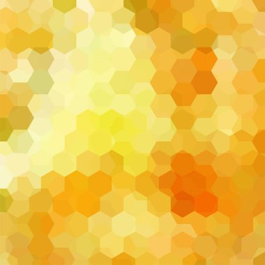 Sarı altıgenlerden oluşan soyut bir arkaplan. İş sunumları veya web şablonu afişi için geometrik tasarım. Vektör illüstrasyonu