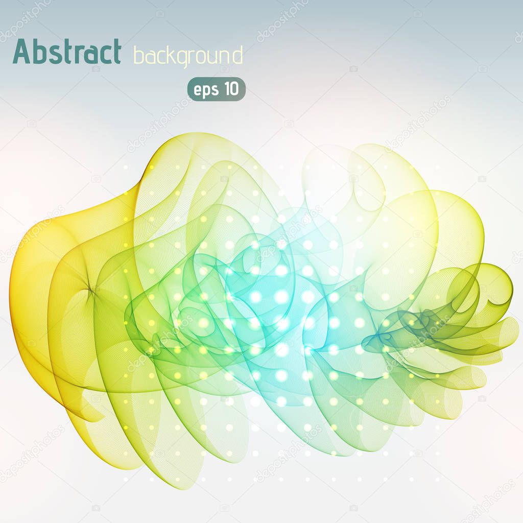 Abstract lines on light background. Vector illustration. Technology background with stripes. Yellow, green, blue colors.