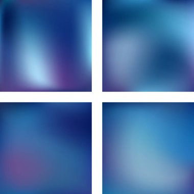 Mavi soyut bulanık arkaplanlarla ayarlanmış. Vektör çizimi. Modern geometrik arka plan. Soyut şablon.