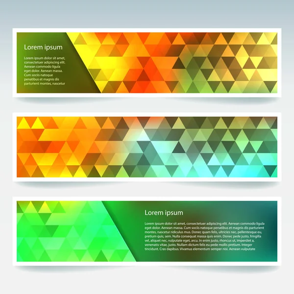 Αφηρημένο banner με πρότυπα επιχειρηματικού σχεδιασμού. Σύνολο Πανό με πολυγωνικό ψηφιδωτό φόντο. Γεωμετρική τριγωνική διανυσματική απεικόνιση. Κίτρινο, πράσινο, πορτοκαλί, κόκκινο χρώμα. — Διανυσματικό Αρχείο