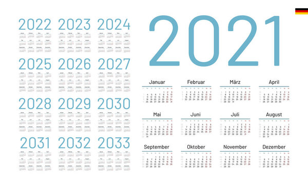Немецкий календарь на 2021 год. В понедельник начинается неделя
