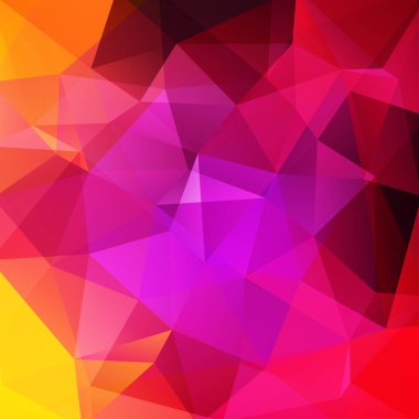 Kırmızı, pembe, mor, sarı üçgenlerden oluşan bir arka plan. Geometrik şekilli kare bileşim. Eps 10