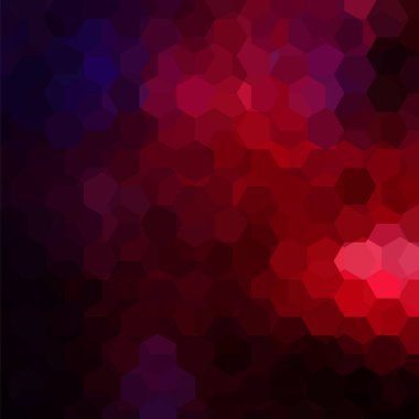 Koyu kırmızı, mor altıgenlerden oluşan soyut bir arkaplan. İş sunumları veya web şablonu afişi için geometrik tasarım. Vektör illüstrasyonu