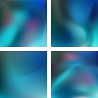 Soyut bulanık arkaplanlarla ayarlanmış. Vektör çizimi. Modern geometrik arka plan. Soyut şablon. Mavi, yeşil renkler.