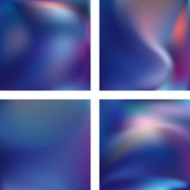 Mavi soyut bulanık arkaplanlarla ayarlanmış. Vektör çizimi. Modern geometrik arka plan. Soyut şablon.