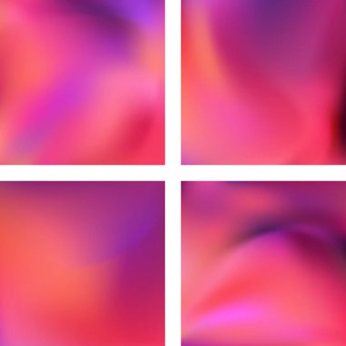 Soyut bulanık arkaplanlarla ayarlanmış. Vektör çizimi. Modern geometrik arka plan. Soyut şablon. Pembe, mor renkler.