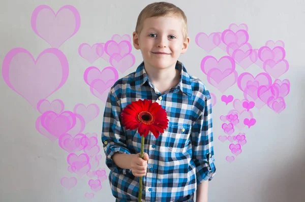 Ein Junge schenkt eine Blume — Stockfoto