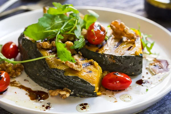 Grilled Pumpkin with Cherry Tomato and Walnut Salad