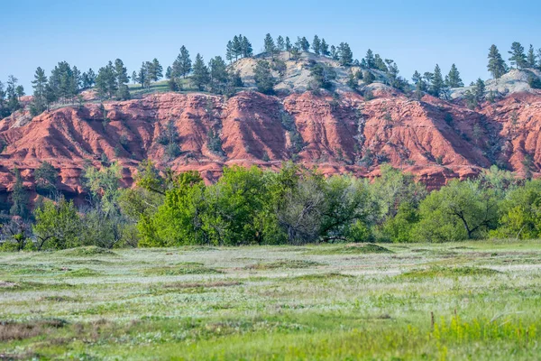 Rocce di arenaria rossa di forma naturale nel Devils Tower National Monument, Wyoming — Foto Stock