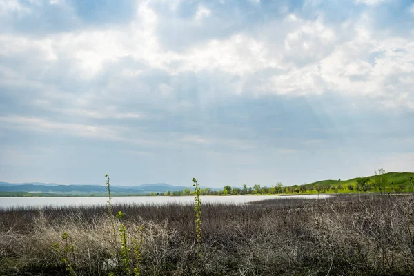 Grand Courant Eau Rafraîchissant Avec Une Vue Paisible Sur Lac — Photo