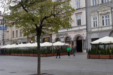Dikdörtgenlerden bir duvar. Bina. Krakow.