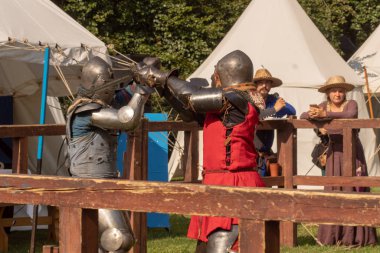 Bytom, Silesia, Polonya 01 / 09 / 2019 Ortaçağ Fuarı. Gösteriler 