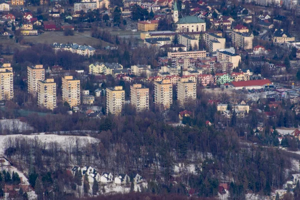 Téli hegyvidéki táj a Czantoria csúcsáról — Stock Fotó