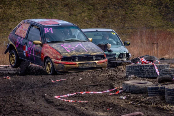 Gliwice, Polsko 10. března 2019 Wreck Race Silesia. Wreck car raci — Stock fotografie