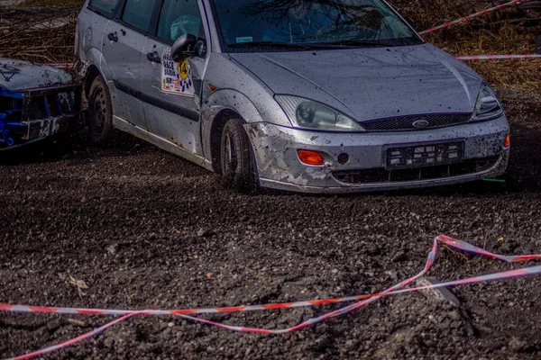 Gliwice, Polsko 10. března 2019 Wreck Race Silesia. Wreck car raci — Stock fotografie