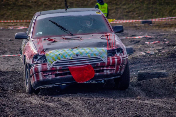 Gliwice, Polonia 10 marzo 2019 Wreck Race Slesia. Razzio auto raci — Foto Stock