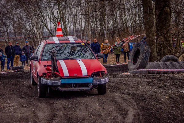 Gliwice, Polonia 10 marzo 2019 Wreck Race Slesia. Razzio auto raci — Foto Stock