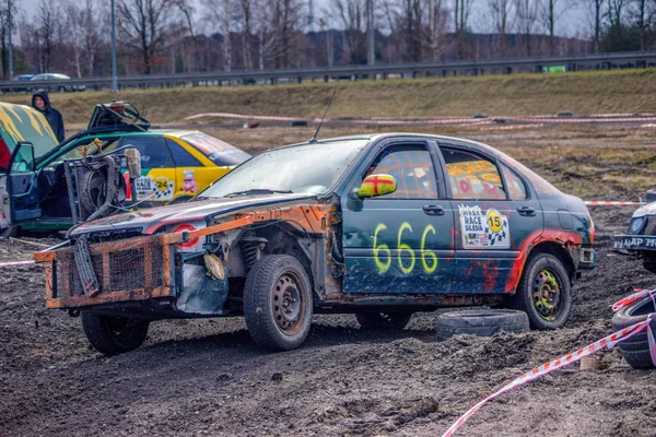 Gliwice, Polonia 10 marzo 2019 Wreck Race Slesia. Razzio auto raci — Foto Stock