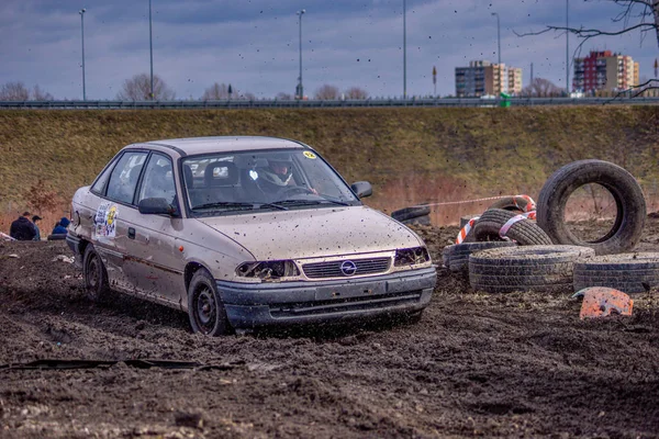 Gliwice, Polen 10 maart 2019 Wreck Race Silezië. Wrak auto raci — Stockfoto