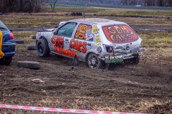 Gliwice, Polonia 10 marzo 2019 Wreck Race Slesia. Razzio auto raci — Foto Stock