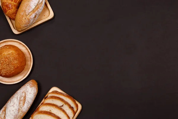 Pains Pains Faits Maison Croissant Ingrédients Boulangerie Farine Amandes Noisettes — Photo