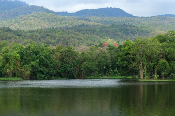 Reservatório Ang Kaew Floresta Lago Sob Céu Azul Nublado Universidade — Fotografia de Stock