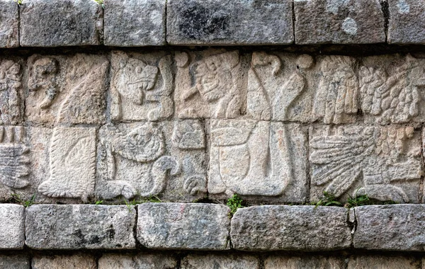 Oude Maya muurschildering beeltenis van jaguars grijpen menselijke harten — Stockfoto