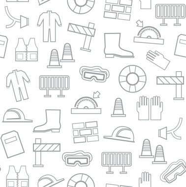 İş güvenliği, seamless modeli, gri desen, beyaz arka plan. 