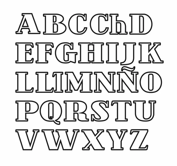 Іспанська алфавіт, верхній регістр букв контур, вектор. — стоковий вектор