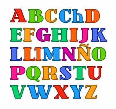 Kontur ile büyük renkli harfler İspanyol alfabesi, vektör. 