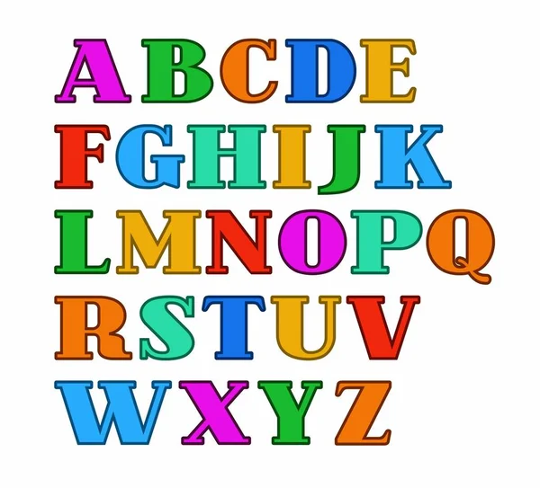 Alfabeto inglés, letras mayúsculas, coloreadas con un contorno delgado . — Vector de stock