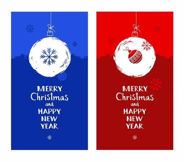 Рождество Христово, открытка, снежный шар, снежинка, синий, красный, английский шрифт . — стоковый вектор