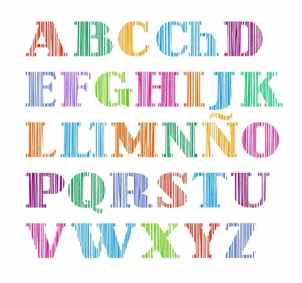 Alphabet espagnol, lettres majuscules, l'ombrage vertical avec crayon de couleur, imitation, vecteur . — Image vectorielle