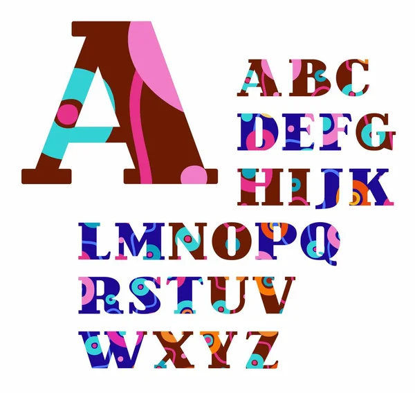 Engels alfabet, abstract, cirkels, kleurrijk, vector, lettertype. — Stockvector
