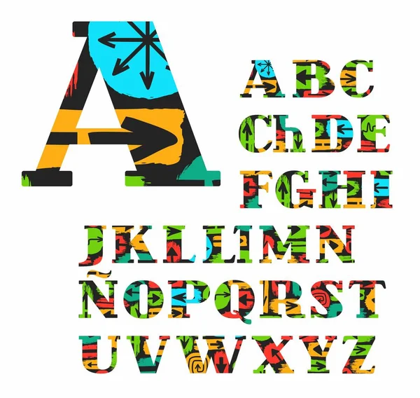 Alphabet espagnol, flèche, vecteur, police, couleur . — Image vectorielle