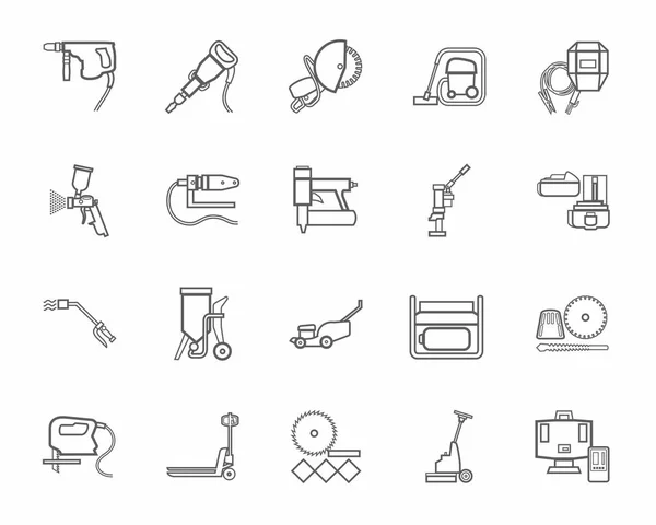 Építőipari eszközök, fogyóeszközök, ikonok, kontúr, fekete-fehér. — Stock Vector