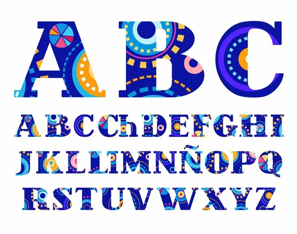 Carnaval, vector, lettertype, Spaans Alfabet hoofdletters. — Stockvector