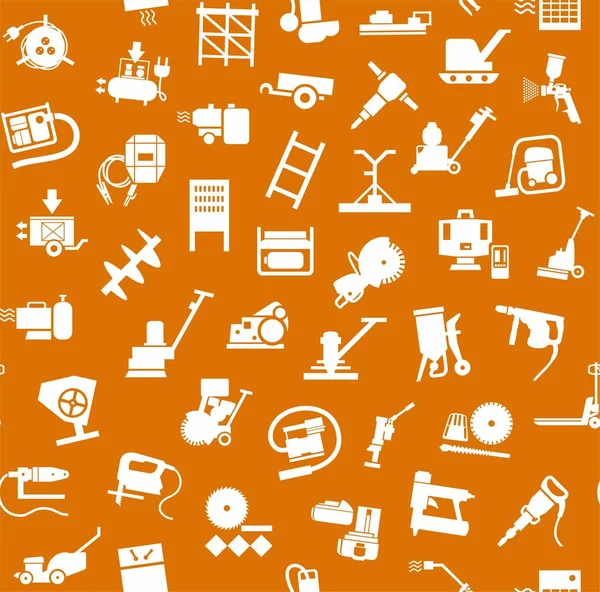 Construction equipment and tools, seamless pattern, orange. — Stock Vector