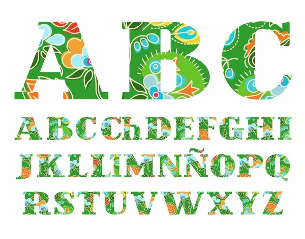 Лето, испанский алфавит, заглавная буква, вектор, шрифт, цвет . — стоковый вектор