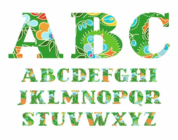 Zomer Engelse alfabet, initiaal, vector, lettertype, kleur. — Stockvector