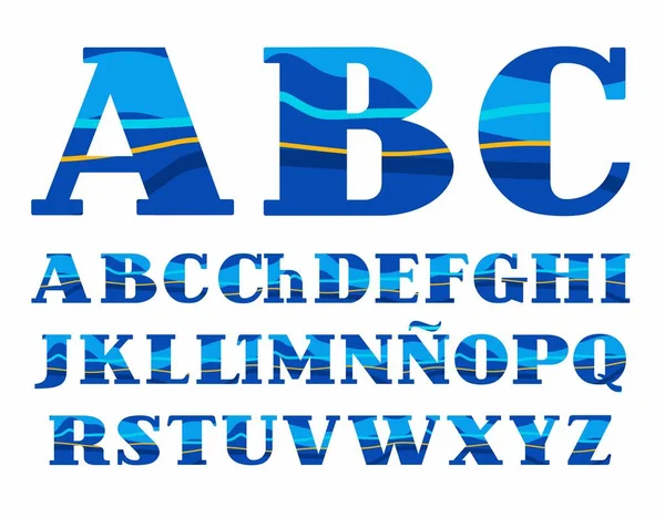 Іспанська алфавіт, Aqua, векторних шрифтів, великі літери. — стоковий вектор