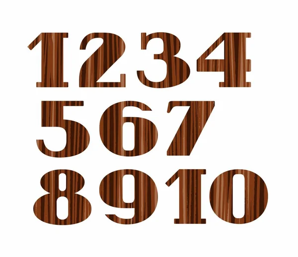 Números, grano de madera, imitación, fondo blanco, vector . — Vector de stock