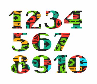 Sayılar, oklar, renkli, düz, vektör. 