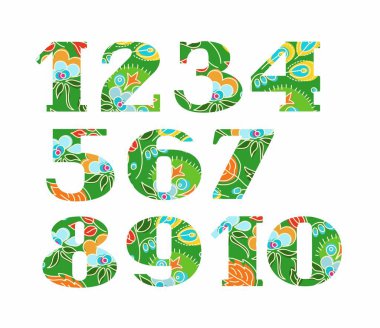 Rakamlar, çiçek dekor, vektör yaz yeşil,. 