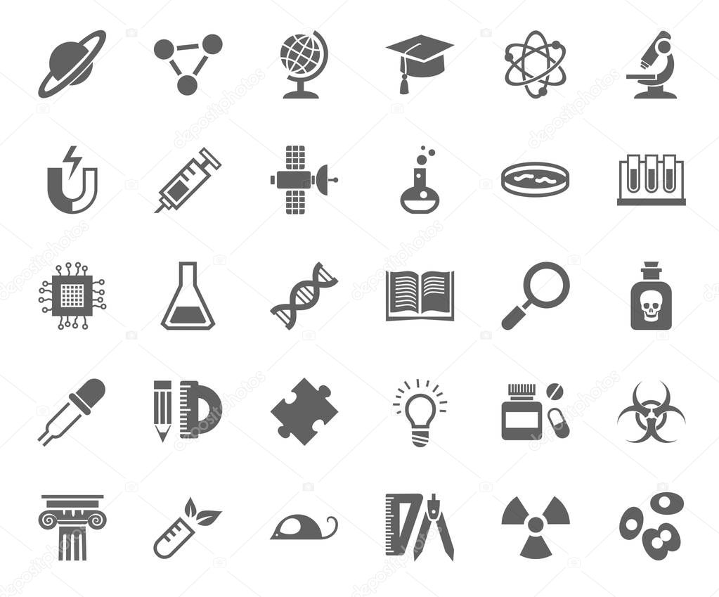 Science, icons, monochrome, vector. 