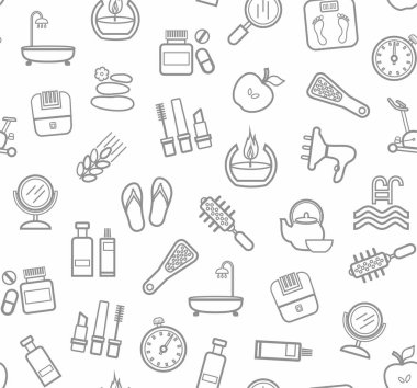 Güzellik ve sağlık, beyaz arka plan, sorunsuz, çizgi, tek renkli, vektör. 