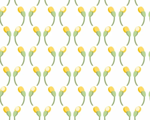 Blommönster, sömlös, gula knoppar, vit bakgrund, vektor. — Stock vektor